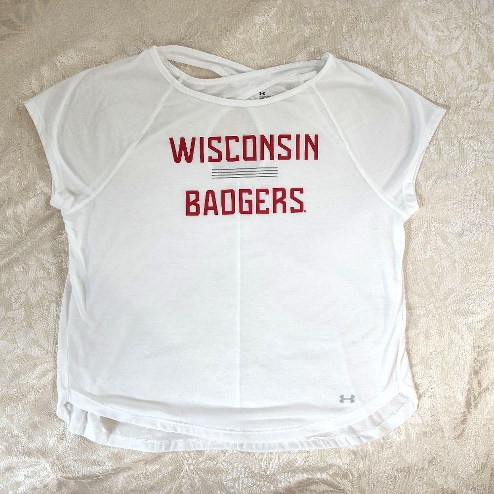 Under Armour Wisconsin Badgers Loose Fit Peekaboo CrissCross Back TShirt Large